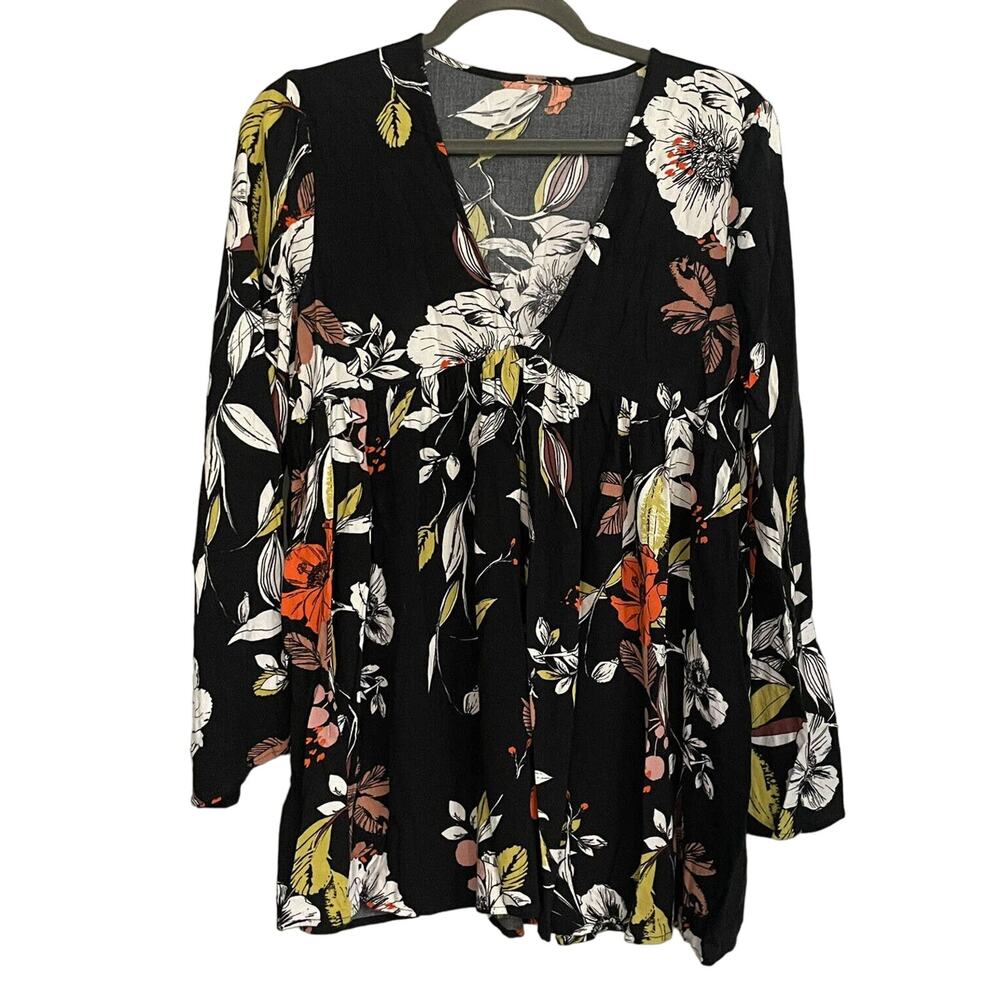 Free People Tunic Dress Bella Long‎ Sleeve Floral Boho Womens XS Dark FLoral